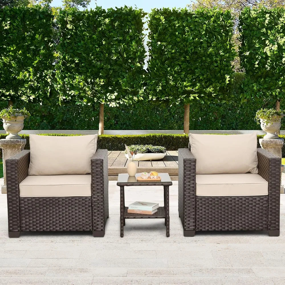 Outdoor Patio Furniture Set Glass End Table And Two Chairs