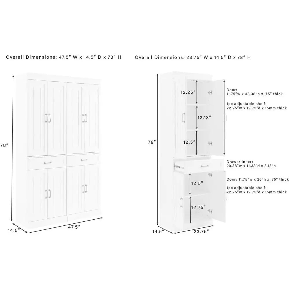 Stanton 2-Piece Pantry Storage Cabinet Set with Shelves, Kitchen, Dining, or Laundry Room, Coee