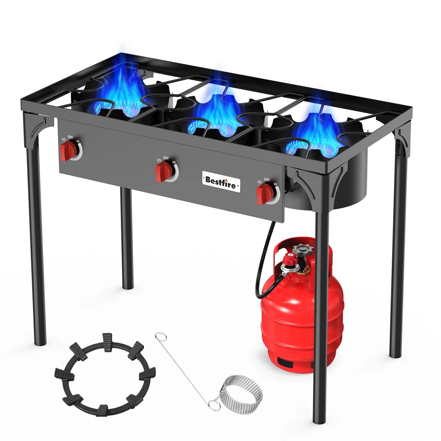 3 Burner Propane Camping Stove High Power Outdoor Gas Burner Cooker with Removable Legs Adjustable Regulator for BBQ Catering