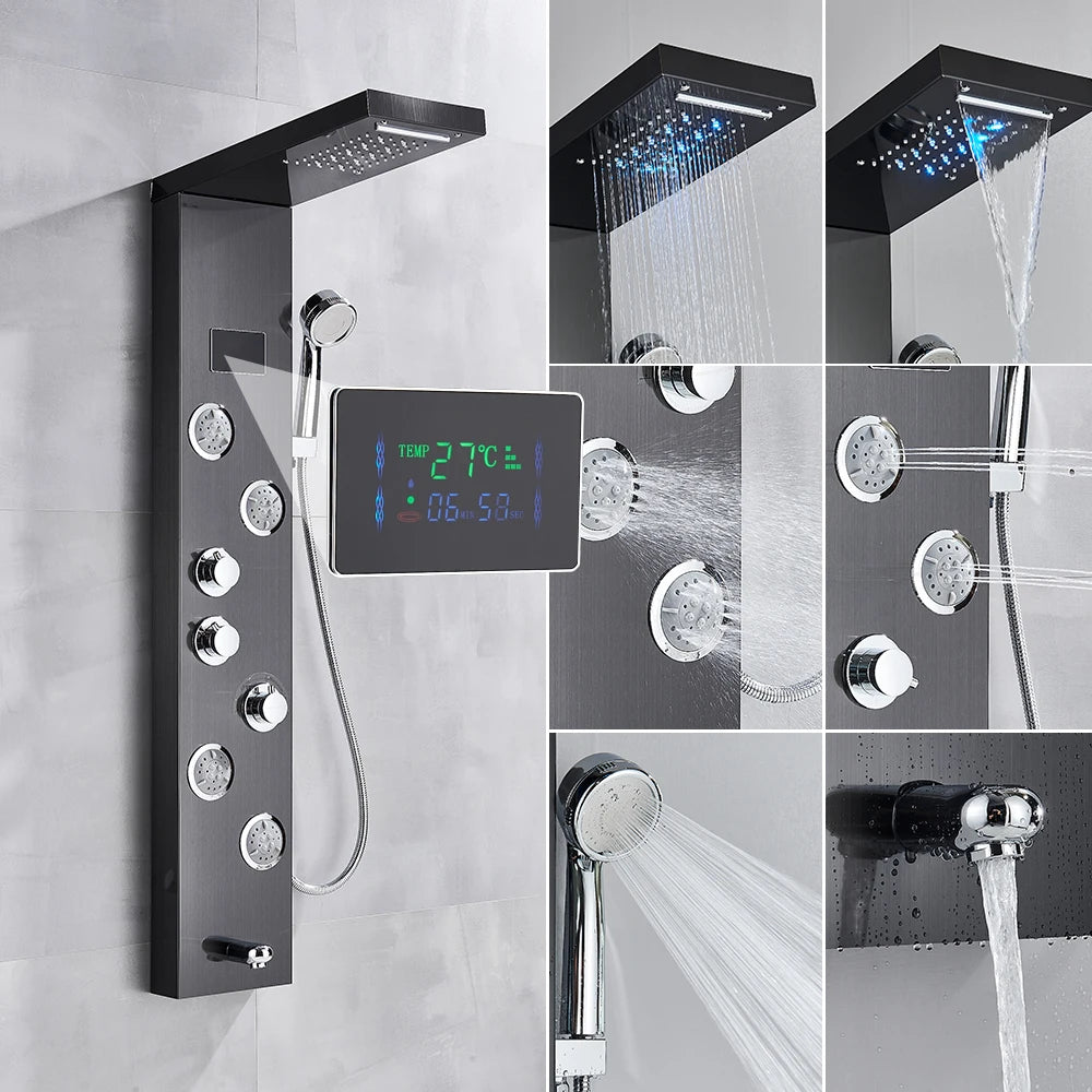 Poqihy Gold And Black Shower Panel System With Body Jets