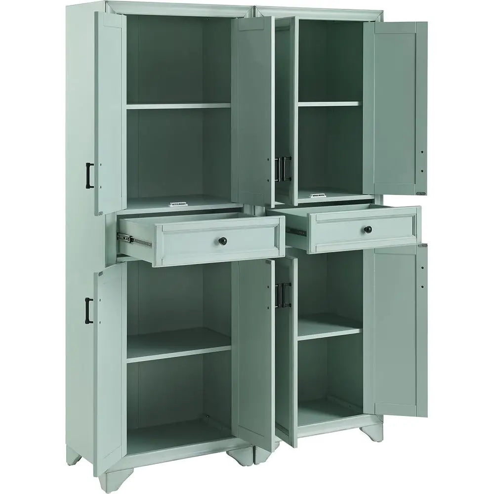 Tara 2-Piece Pantry Storage Cabinet Set with Shelves, Kitchen, Dining, or Laundry Room, Distred Seaoam Blue