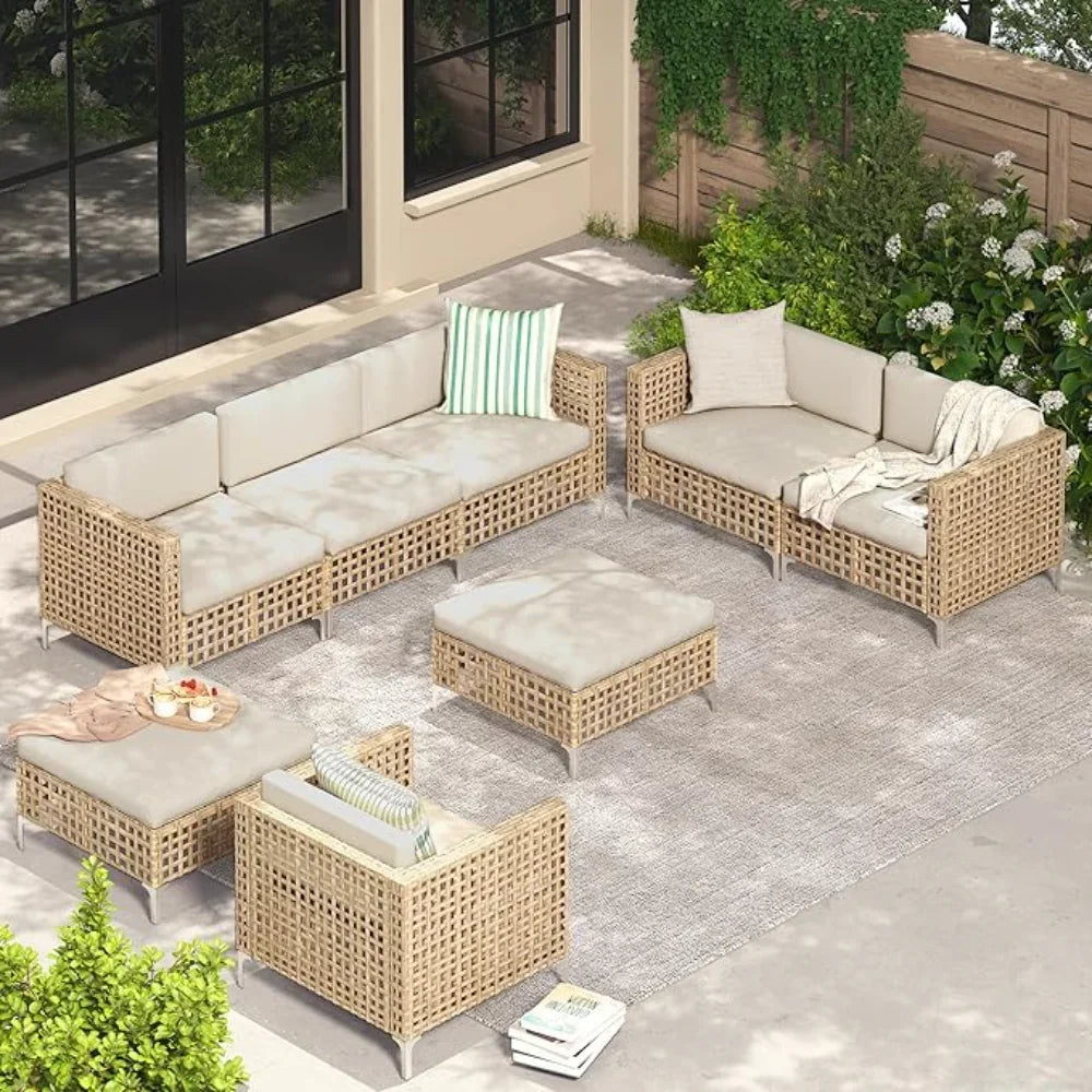 Outdoor Wicker Patio Sofa Set Boho Conversation Furniture