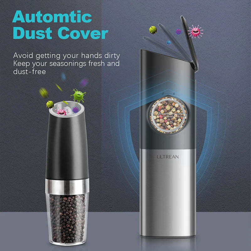 Ultrean Electric Salt And Pepper Grinder With Adjustable Fineness Lids