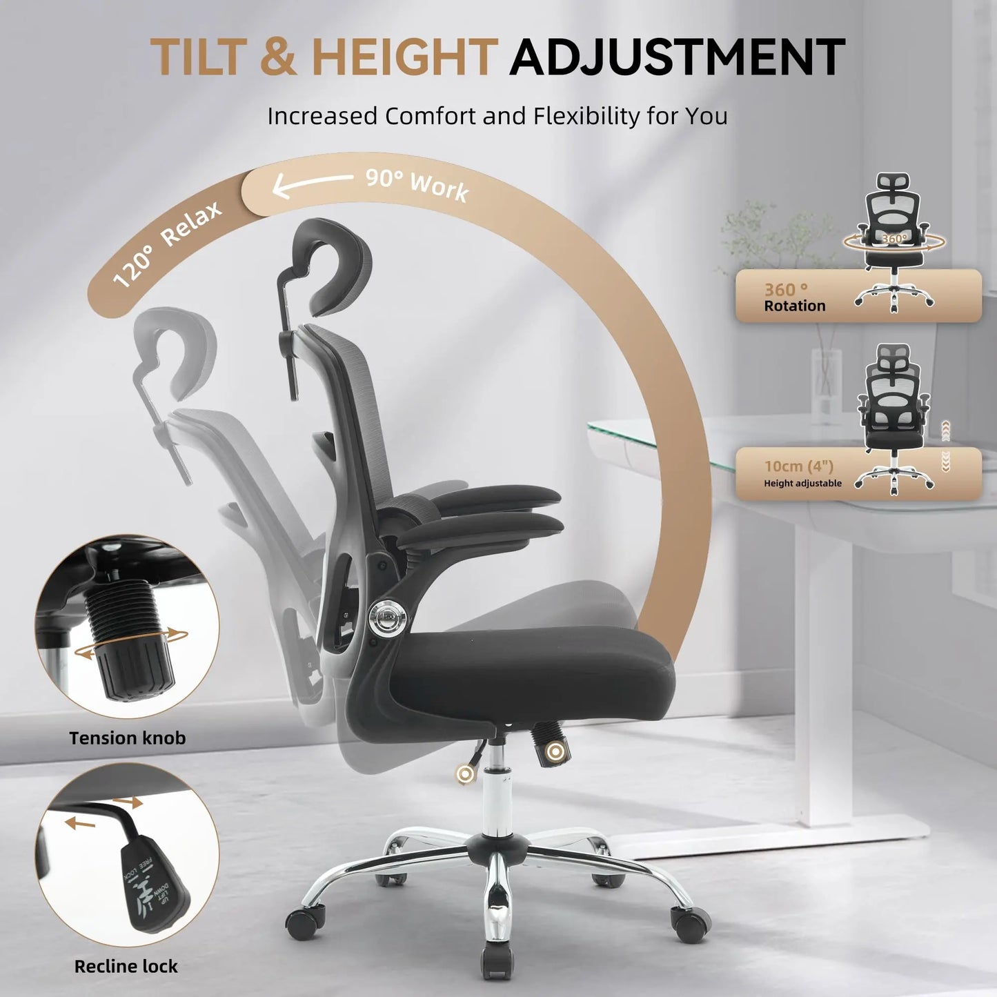 HiMIS Ergonomic High-Back Mesh Office Chair With Headrest Lumbar Support