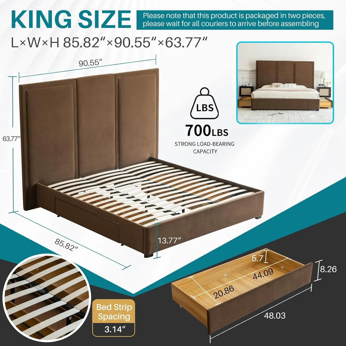 Linen Upholstered Platform Bed Frame With Storage And Headboard