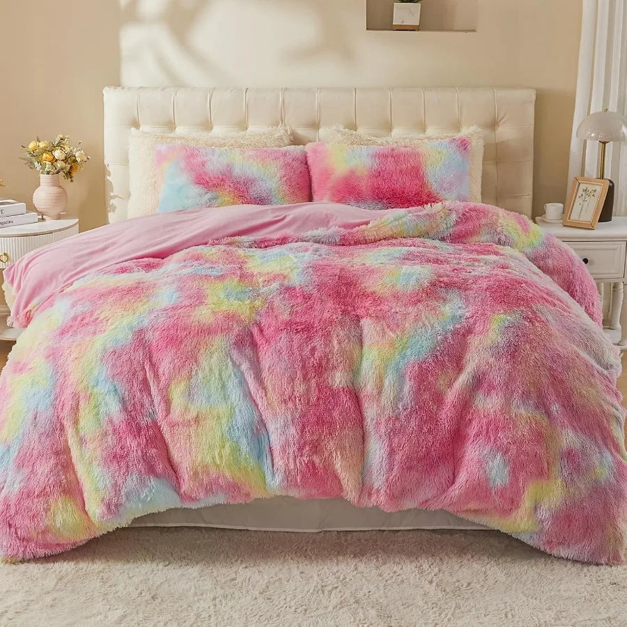 Luxurious Fuzzy Duvet Cover Set With Shaggy Plush Bedding