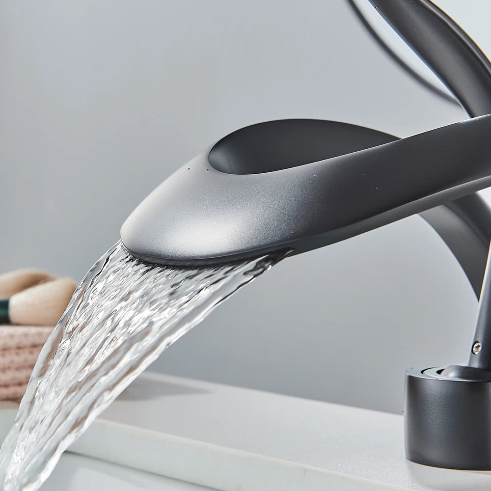 Rozin Waterfall Basin Faucet Deck Mount Hot Cold Mixer Tap Brass