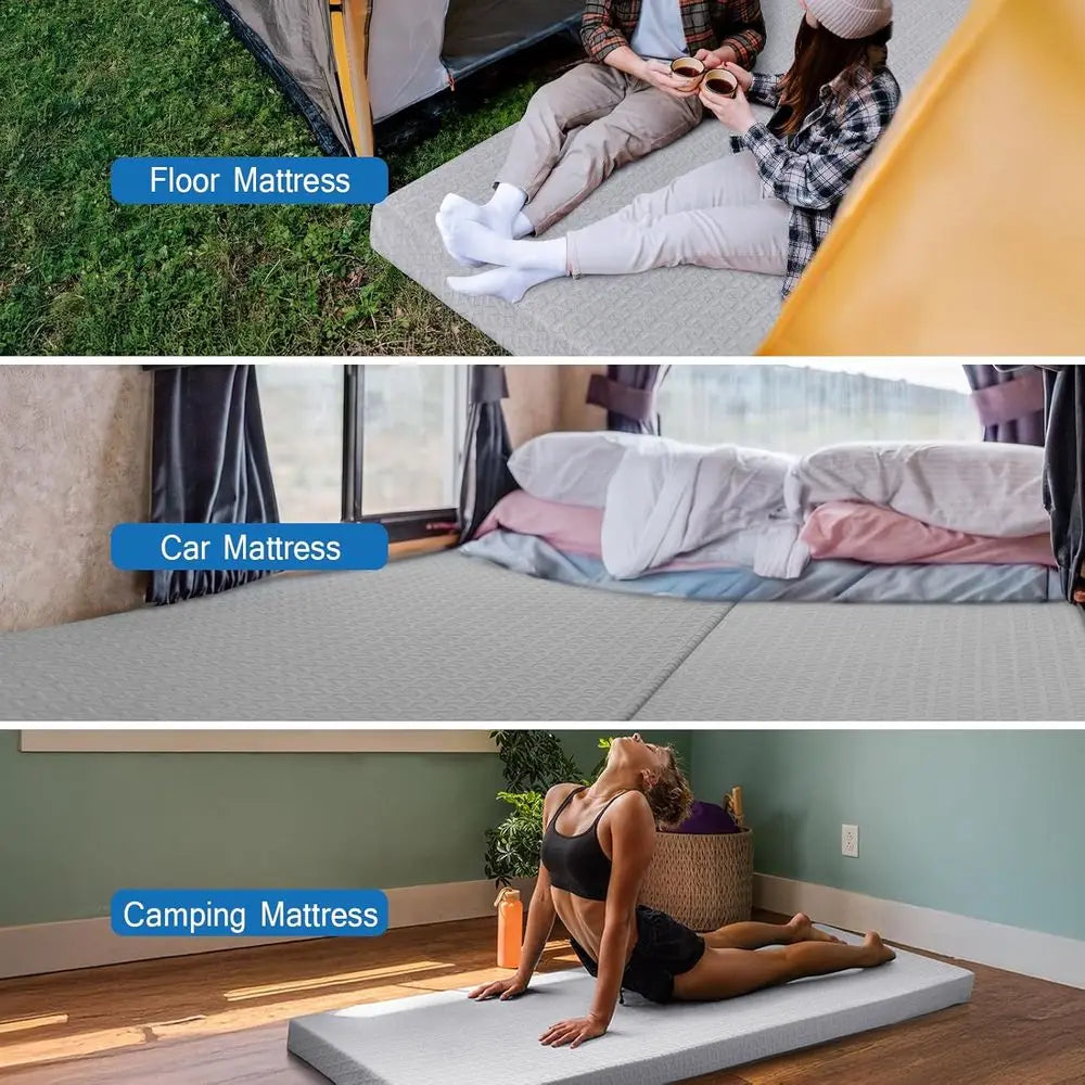 3 Inch Thick Camping Mattress Pad with Waterproof Cover, Portable Roll-Up Floor Mat for Outdoor, Travel, and Truck Bed Tent