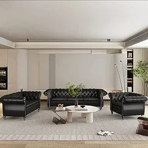 DAFIFY Velvet Chesterfield Living Room Set Sofa Loveseat Chair