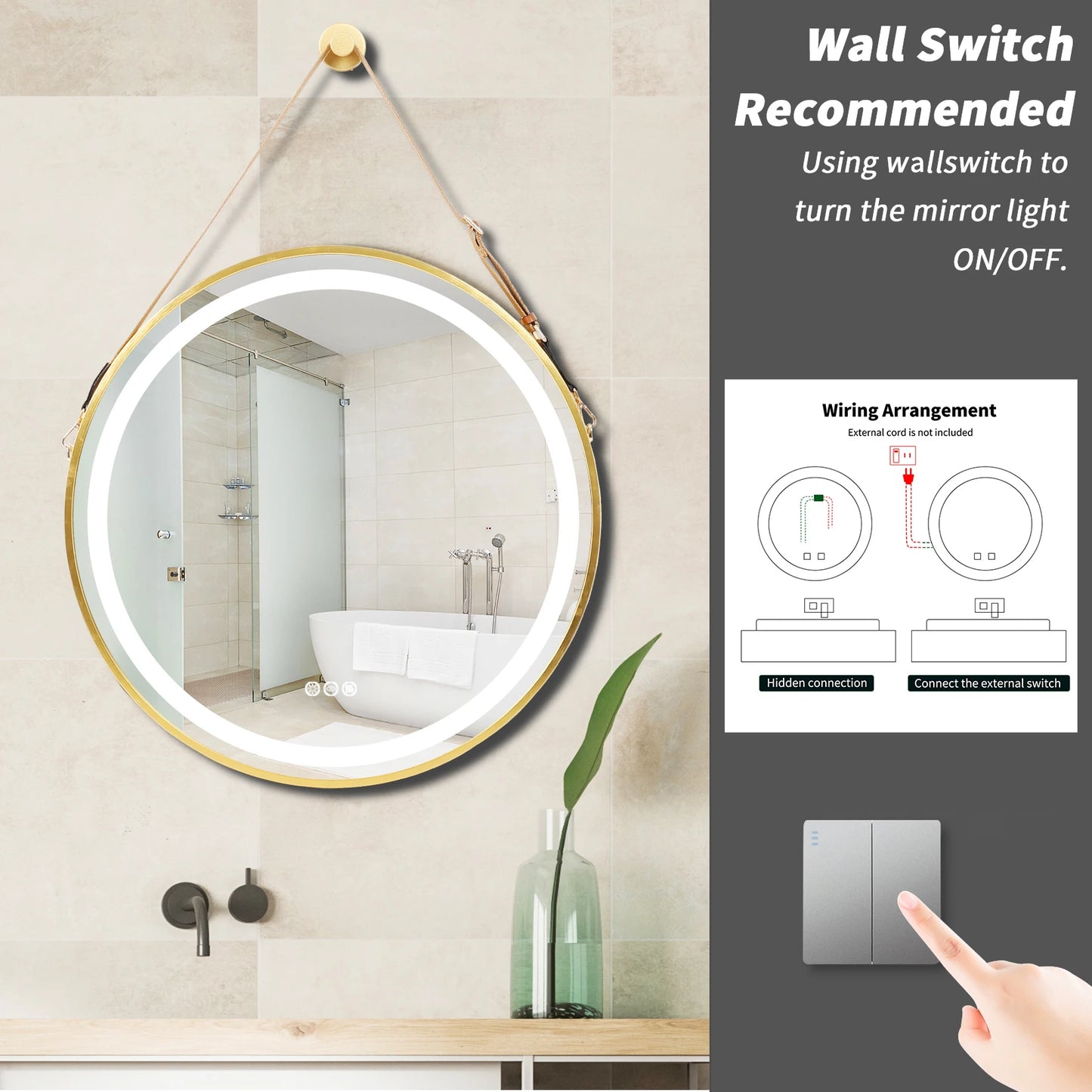 Round LED Illuminated Bathroom Mirror With Demister And Aluminum Frame