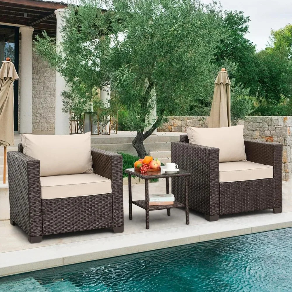 Outdoor Patio Furniture Set Glass End Table And Two Chairs