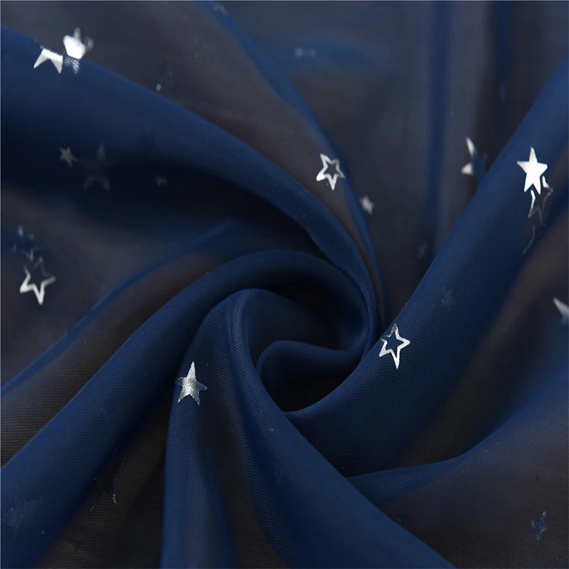 Hot Stamping Stars Tulle Sheer Curtains Home Decor
