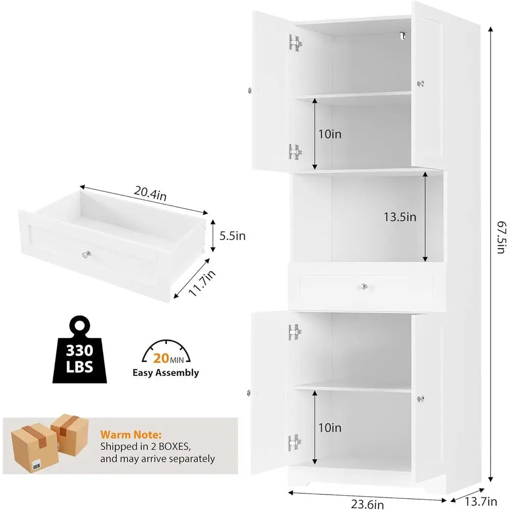 2-Piece Tall Kitchen Pantry Cabinet, Large Storage Hutch with Wide Shelves, 67 High Coffee Bar Cabinet Set for Home Dining, Livi