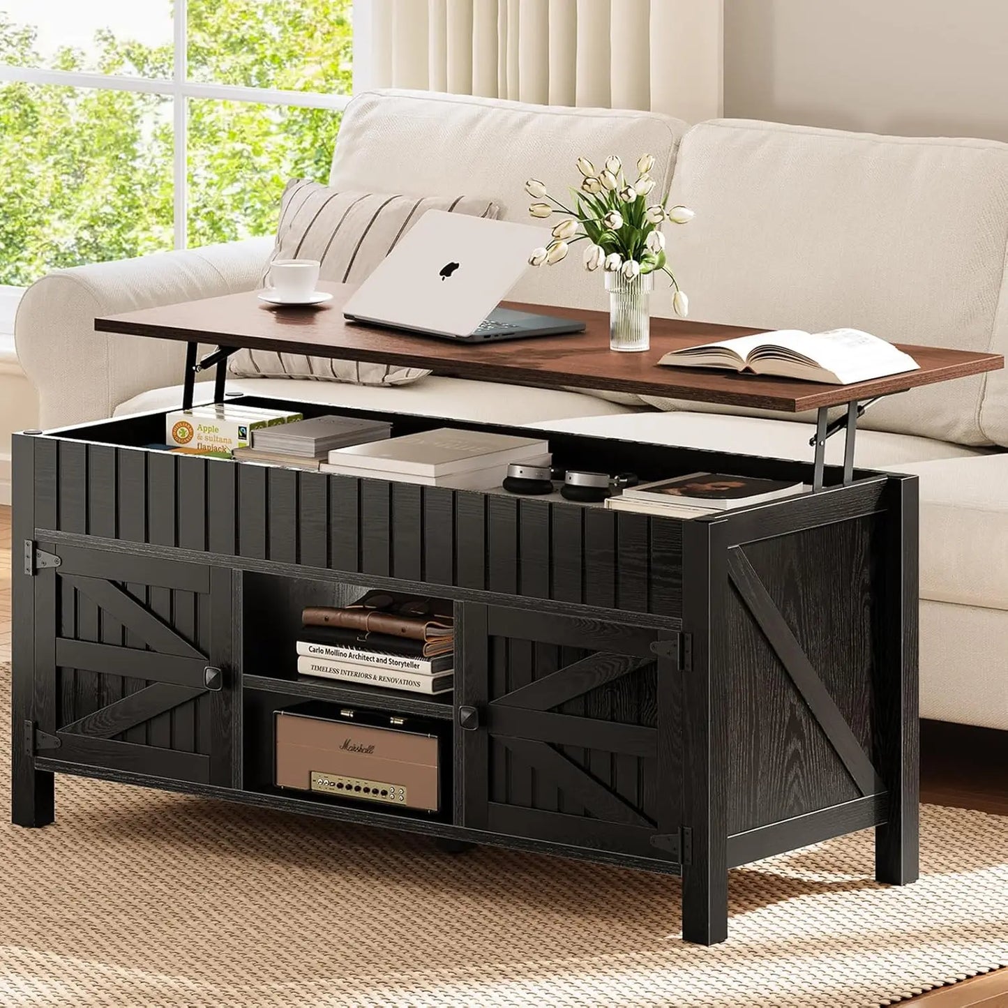 Lift Top Coffee Table With Storage Farmhouse Wood Center Table