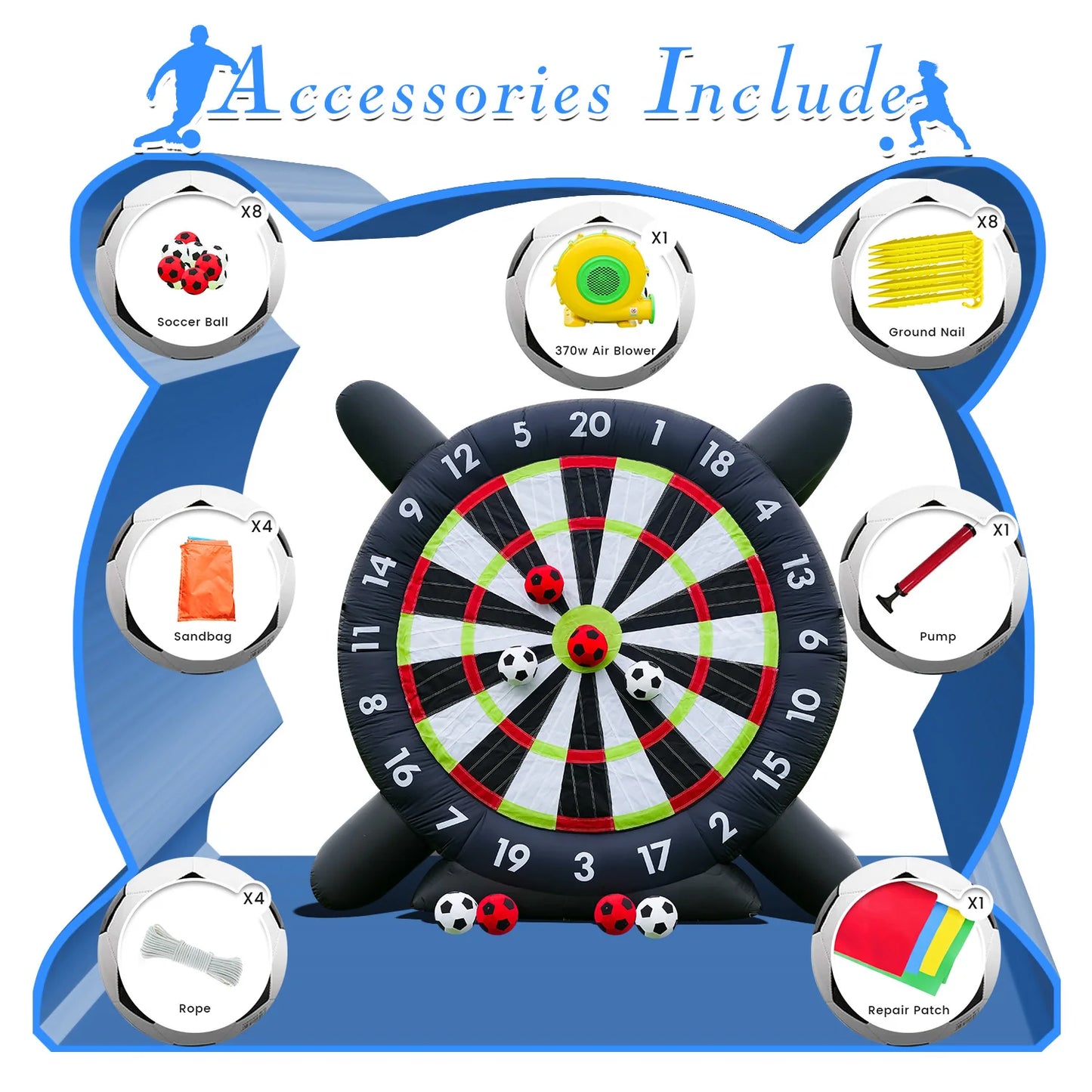 King Inflatable Giant Soccer Ball Darts Board With 8 Balls And Blower
