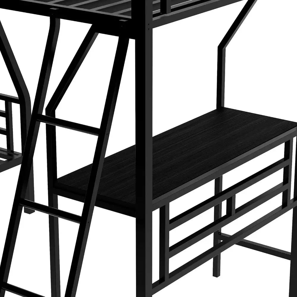 Triple Bunk Bed With Desk Metal Frame For Kids Teens Adults