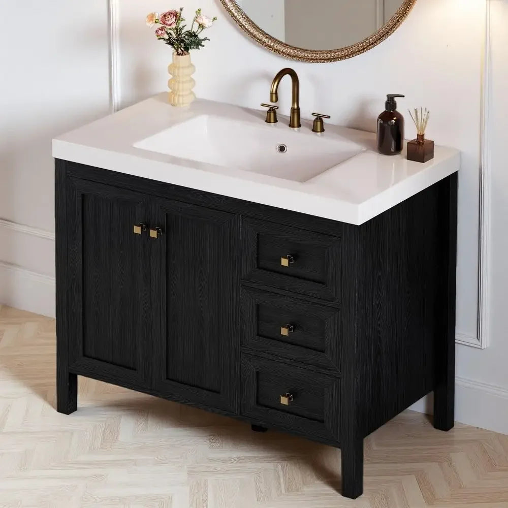42 Inch Bathroom Vanity with Sink, Modern Bathroom Storage Cabinet with Resin Basin, Three Holes, 2 Doors amp 3 Drawers