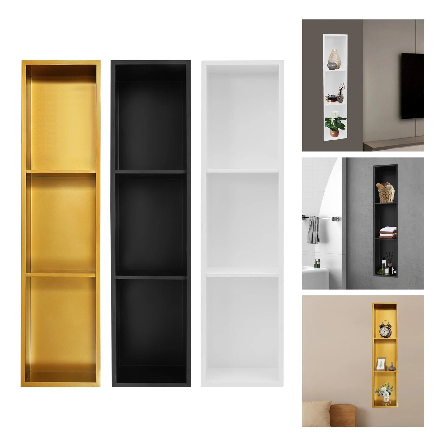 304 Stainless Steel Rectangular Shower Niche Wall Mounted 3 Tier