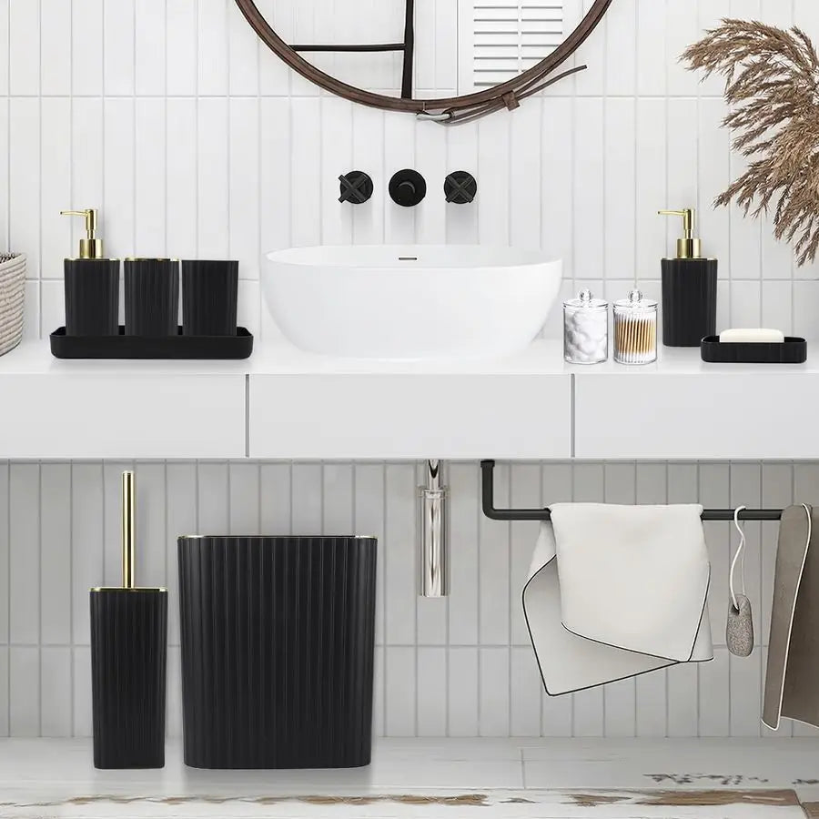 Bathroom Accessories Set With Toilet Brush And Trash Can