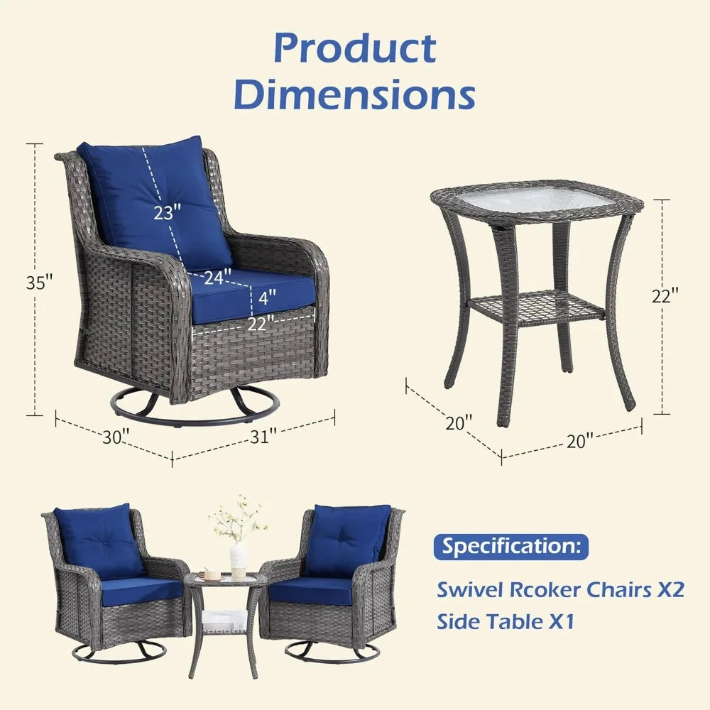 3-Piece Wicker Patio Set With Swivel Chairs And Table