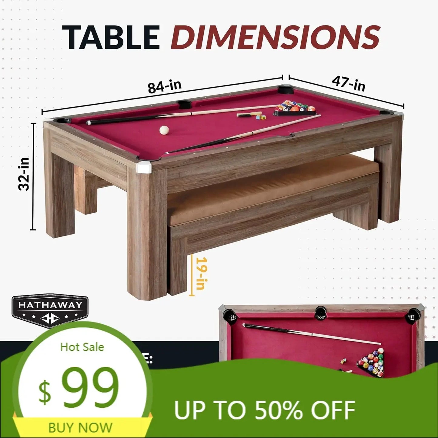 Dining Pool Table Combo With Ping Pong Benches Included