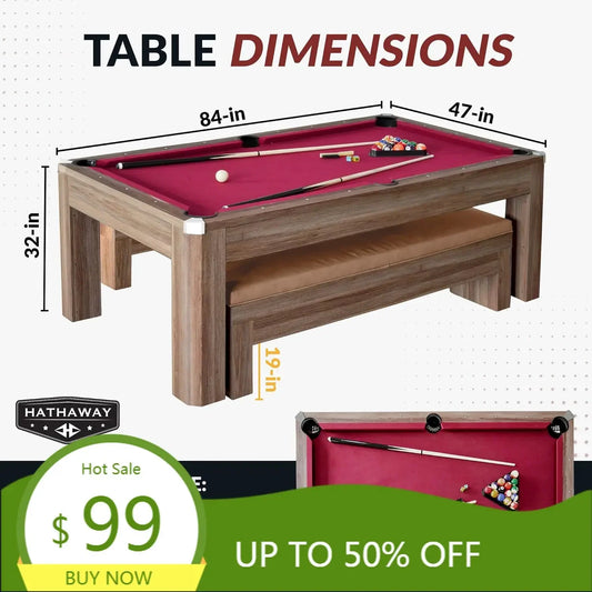 Dining Pool Table Combo With Ping Pong Benches Included