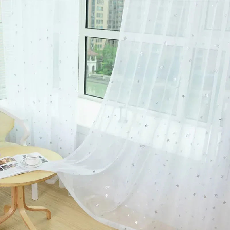 Hot Stamping Stars Tulle Sheer Curtains Home Decor