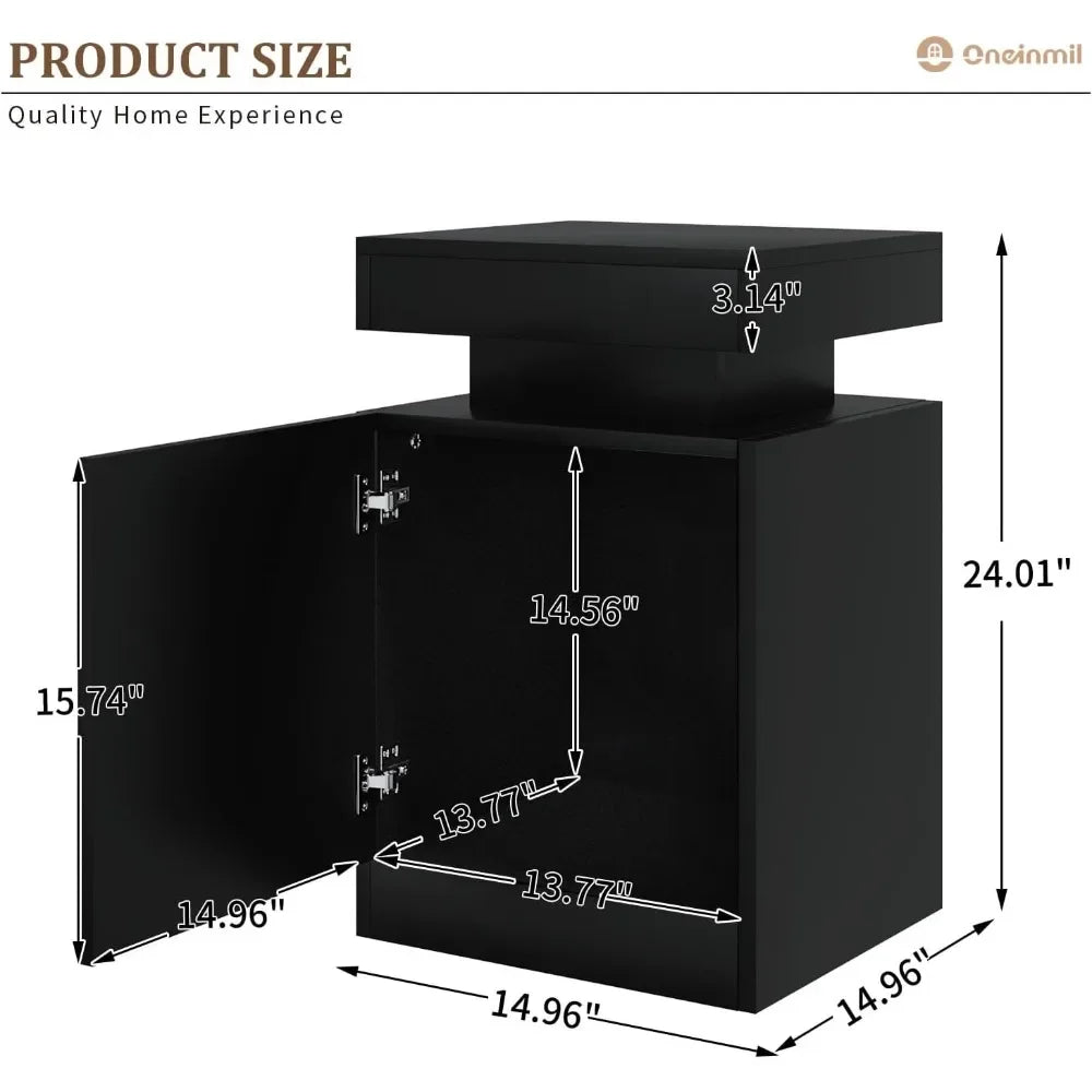 Nightstand Set of 2 with LED Lights and Storage Cabinet