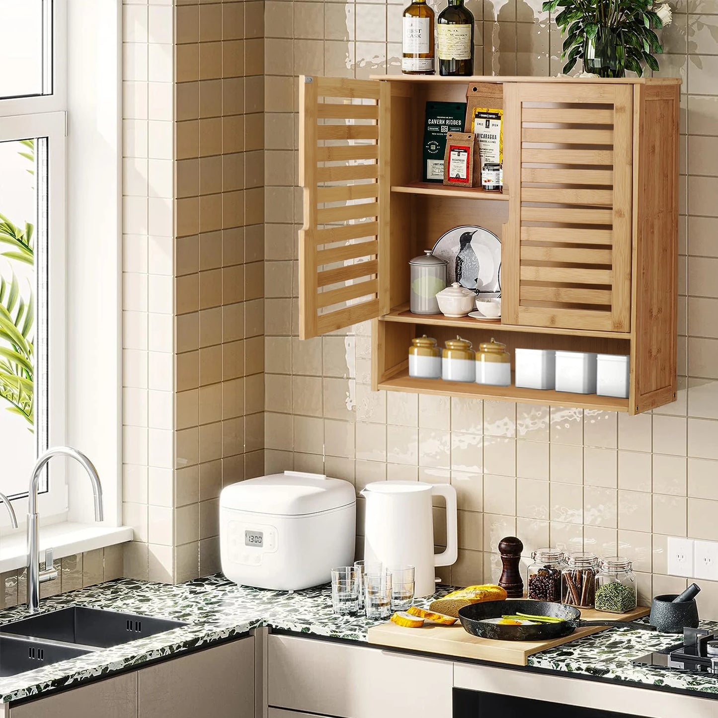 Wisfor Wall Mounted Bamboo Bathroom Medicine Cabinet Storage