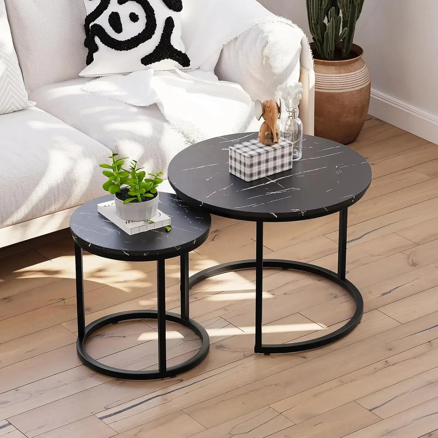 XMSJ Nesting Coffee Table Set Of 2 Wood Grain Finish