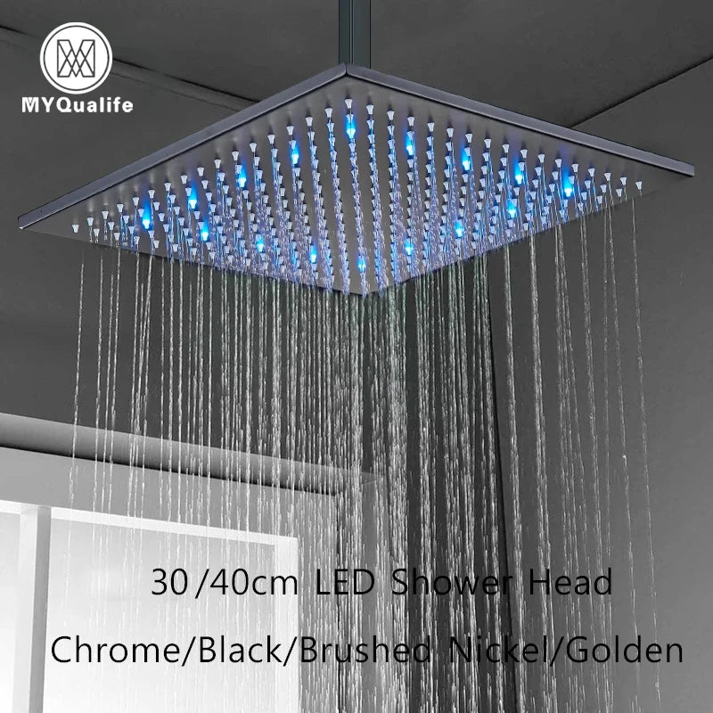 MYQualife LED Rainfall Shower Head Brass with Simple Mount