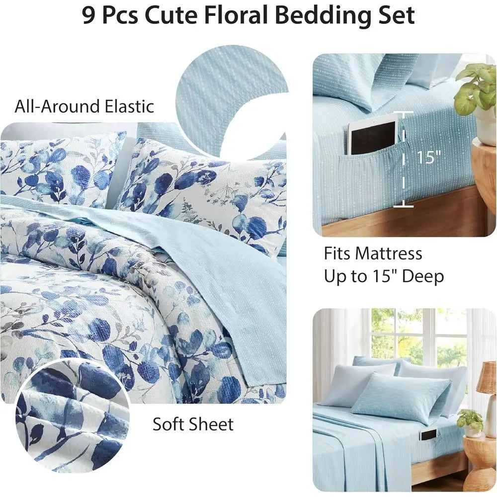 Seersucker Botanical Comforter Set Bed In A Bag Cotton Bedding