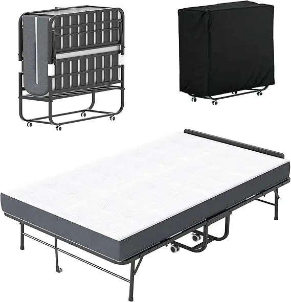 RBXC Folding Bed With Mattress Rollaway Headboard Sturdy Metal Frame