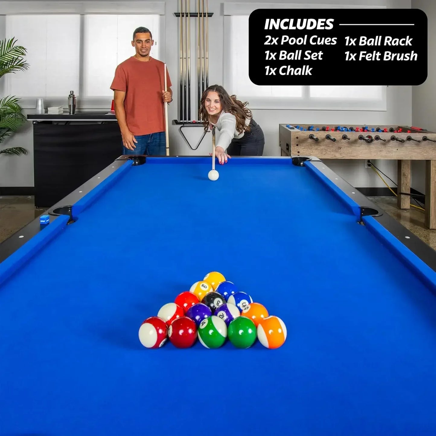 Portable Pool Table With Full Set Balls Cues Chalk Brush