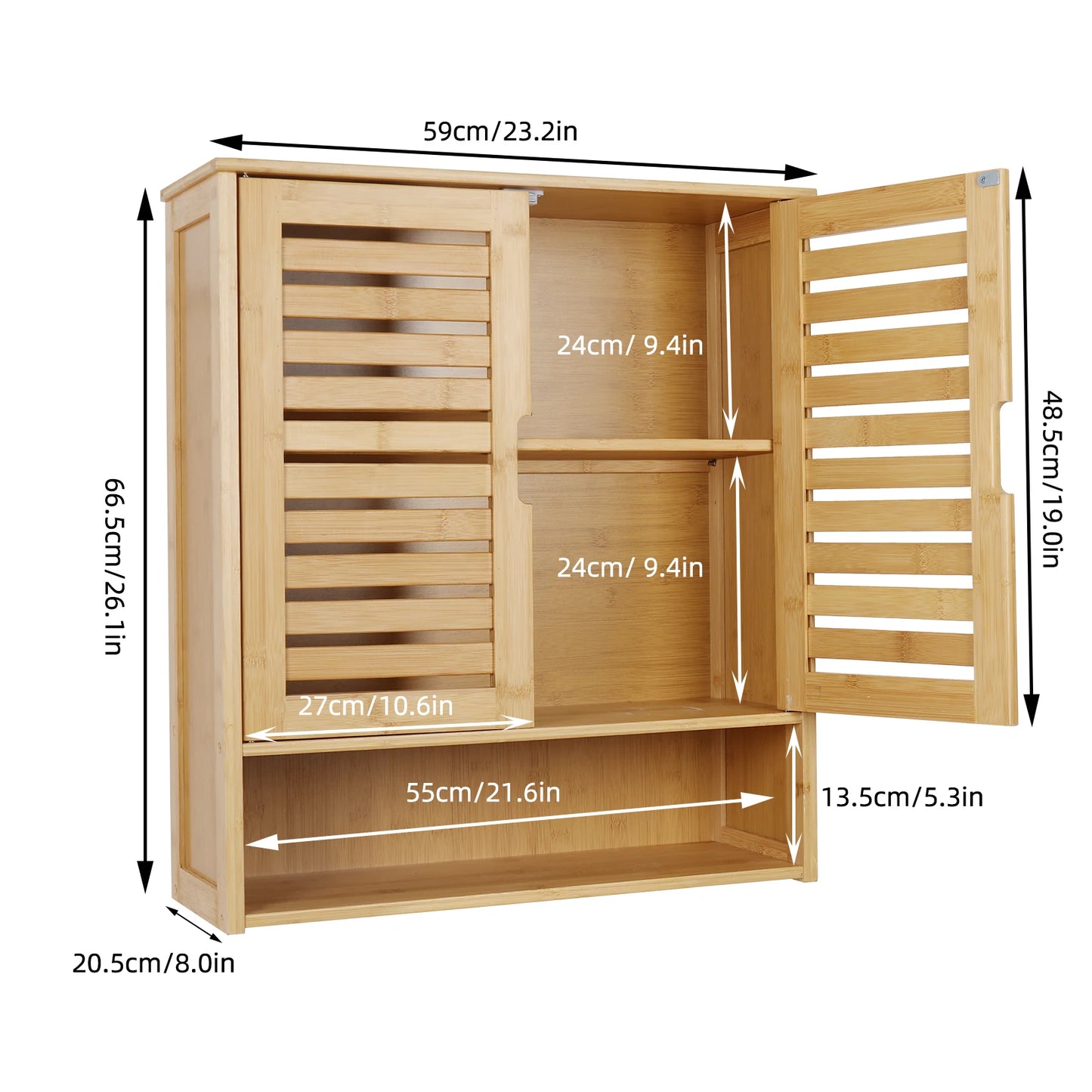 Wisfor Wall Mounted Bamboo Bathroom Medicine Cabinet Storage