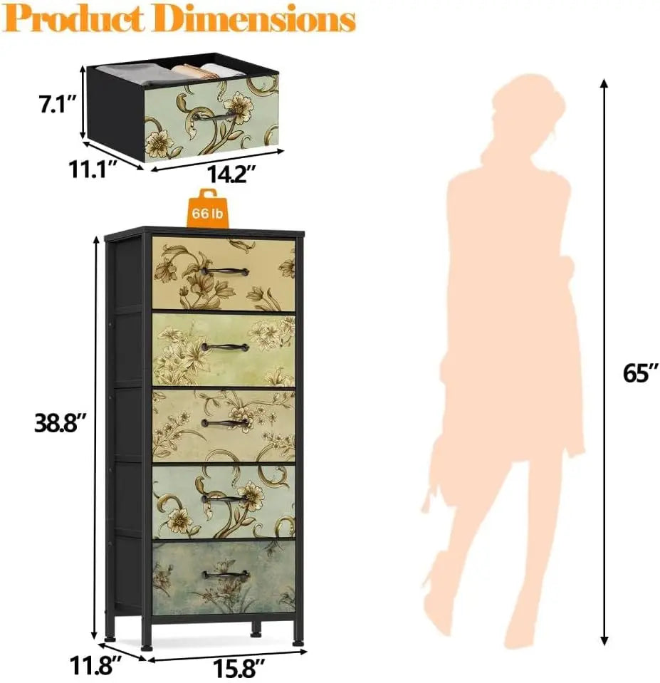 Vertical Dresser Tall Storage Tower With Fabric Drawers