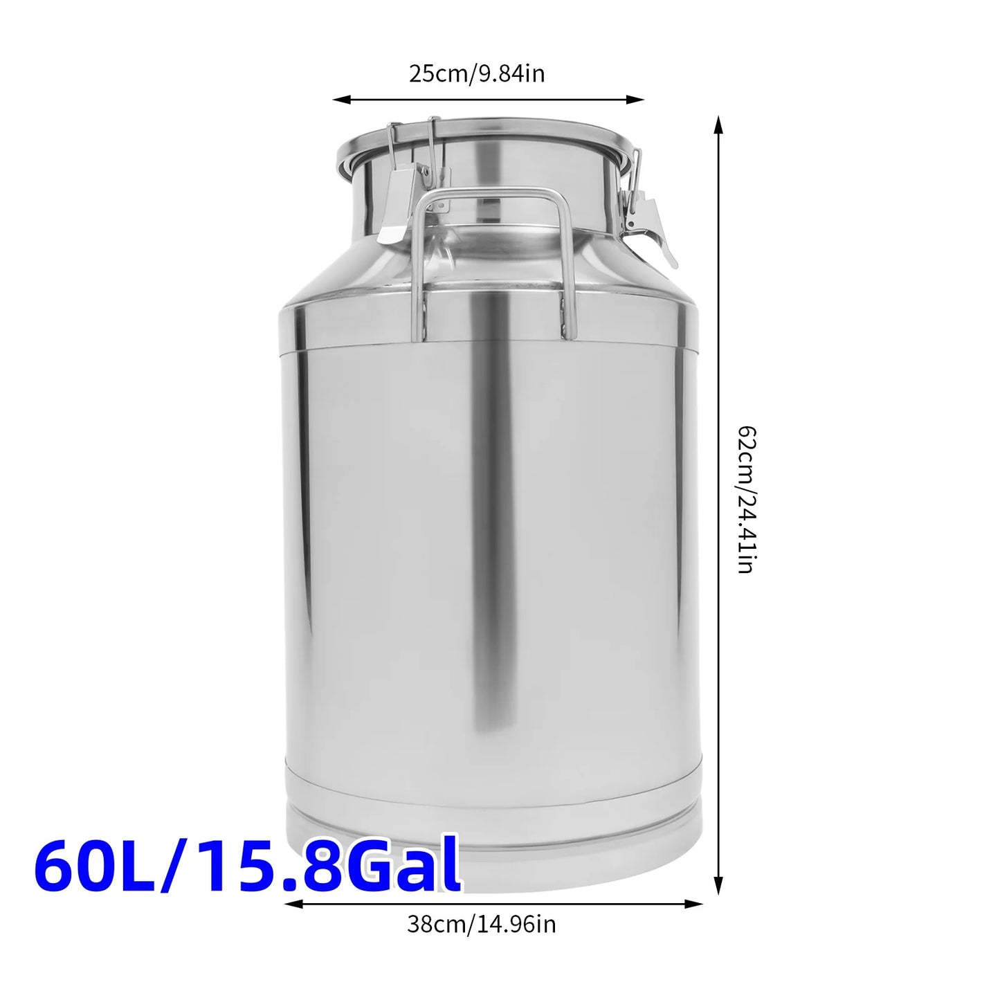 Large Milk Can Stainless Steel Milk Can 5.25/8/10.6/13.2/15.8 Gal Milk Canister Milk Bucket Tote Jug W/ Sealed Lid