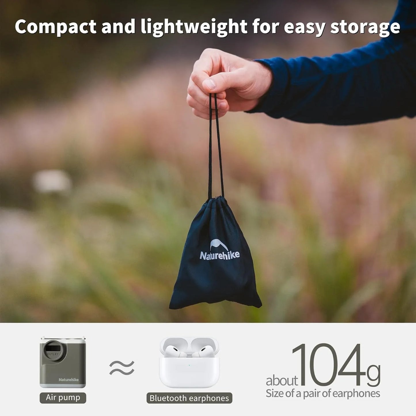 Naturehike Wind-Mini Air Pump 1600mAh USB-C Rechargeable Mini Air Pump with Light Portable Electric Air Pump for Air Mattresses Inflator/Deflator Pump
