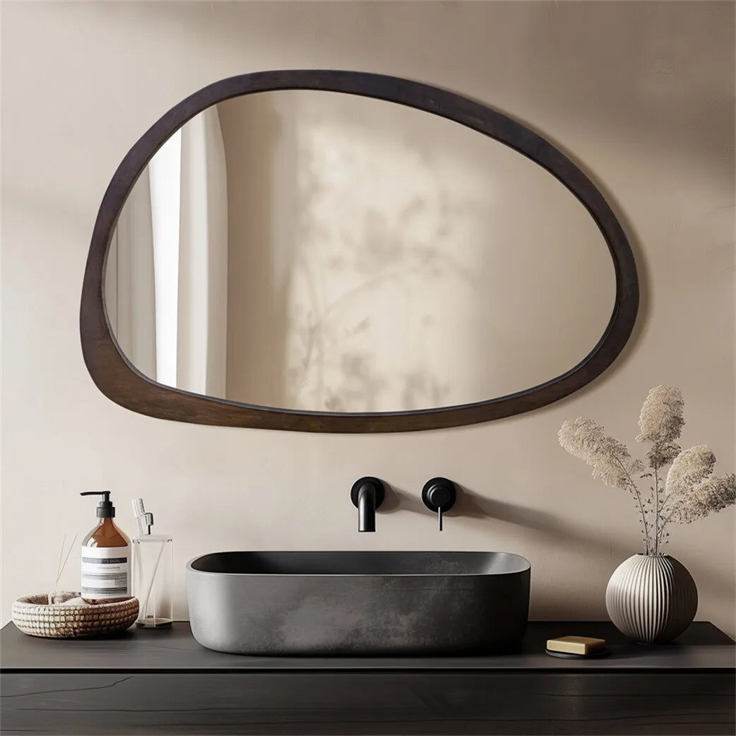 BORWART Wall Mirror With Black Walnut Wood Frame Industrial