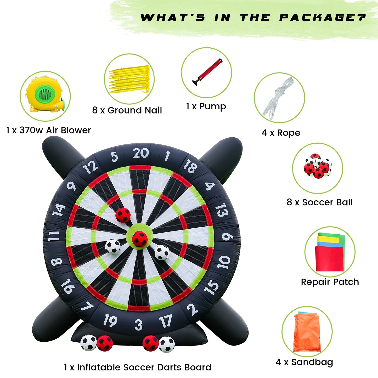 King Inflatable Giant Soccer Ball Darts Board With 8 Balls And Blower