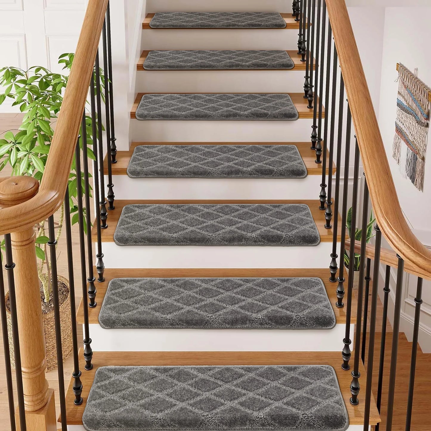 Bullnose Carpet Stair Treads Set Non Slip Premium Soft Washable