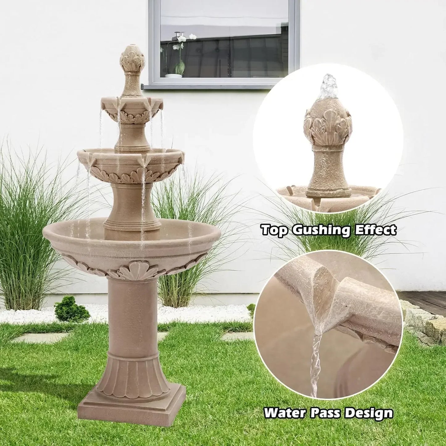 Outdoor Waterfall Fountain With Pineapple Top And Pump 3 Tier