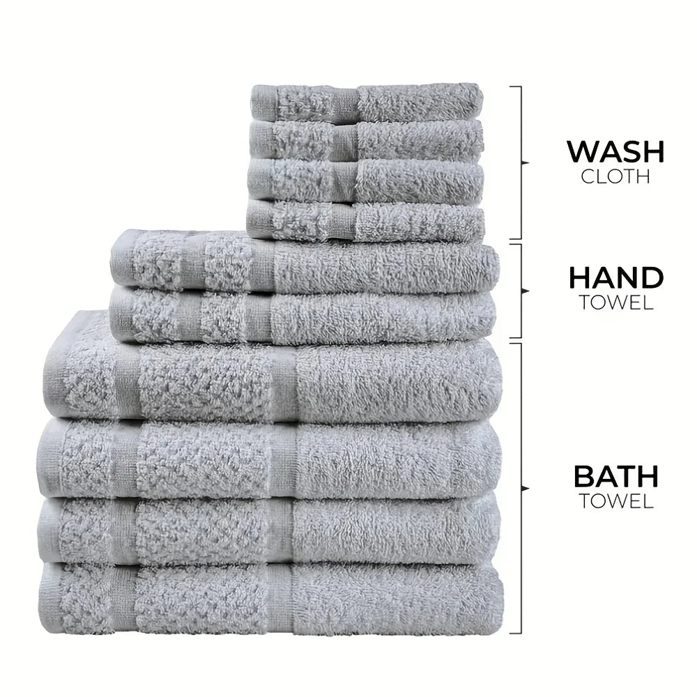 Cotton Bath Towel Set 10 Pieces Quick Dry Absorbent Towels