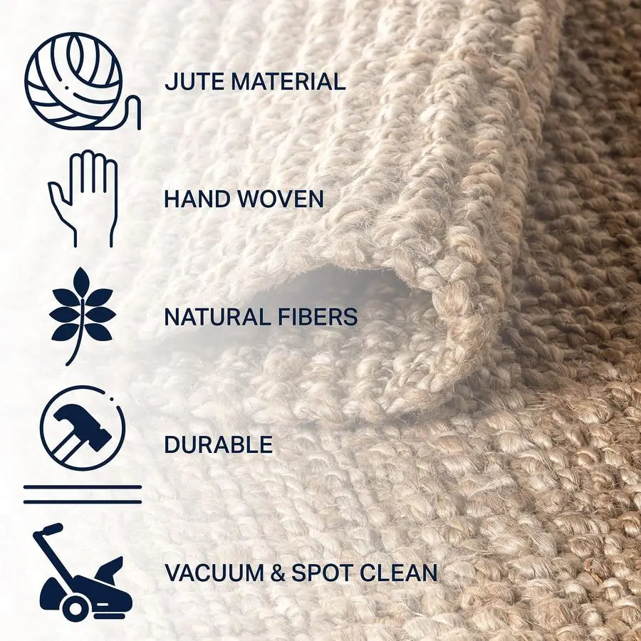 Hand Woven Jute Indoor Area Rug Bohemian Rustic Charm