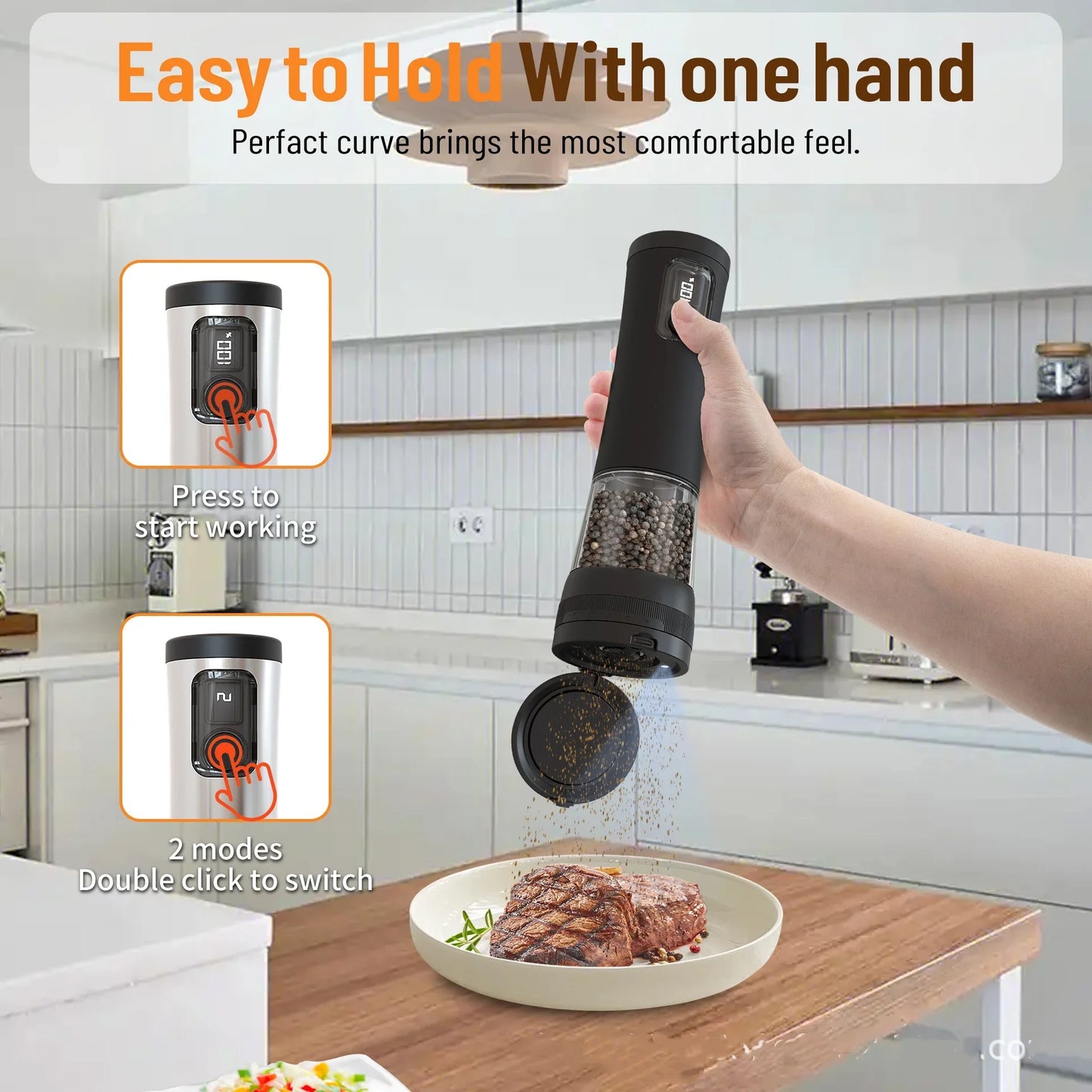 Kankeirr Electric Pepper And Salt Grinder With Rechargeable Base LED
