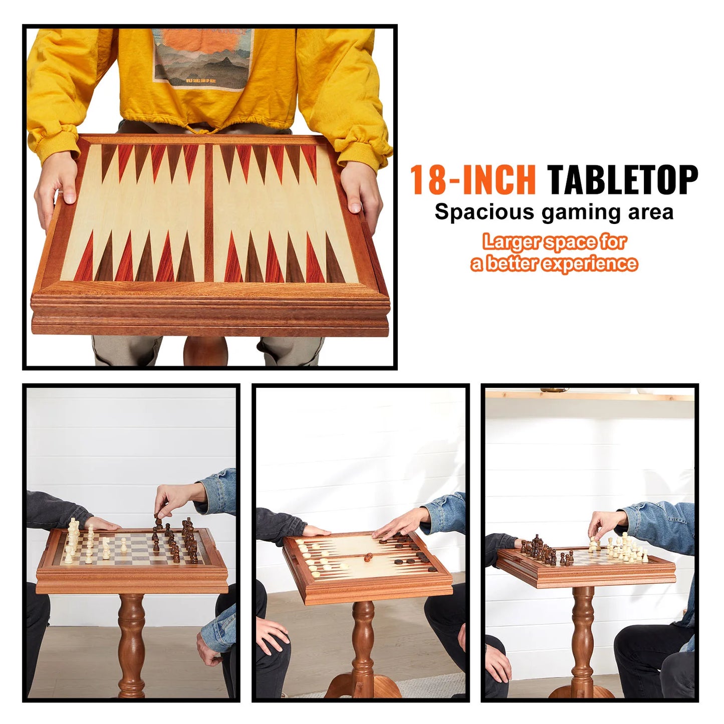 SucceBuy 3 in 1 Chess Checkers Backgammon Table Set Deluxe