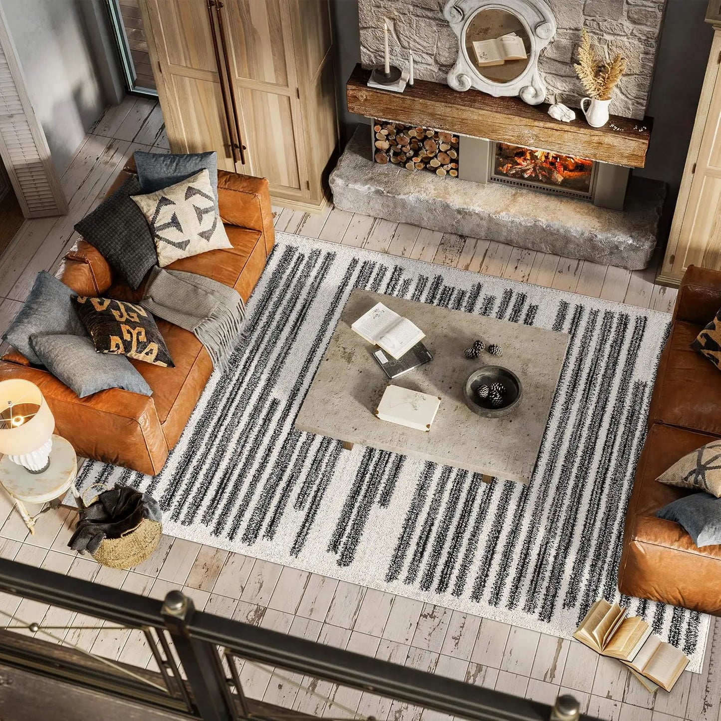 Modern Berber Stripe Indoor Rug Bohemian Style for Living Room