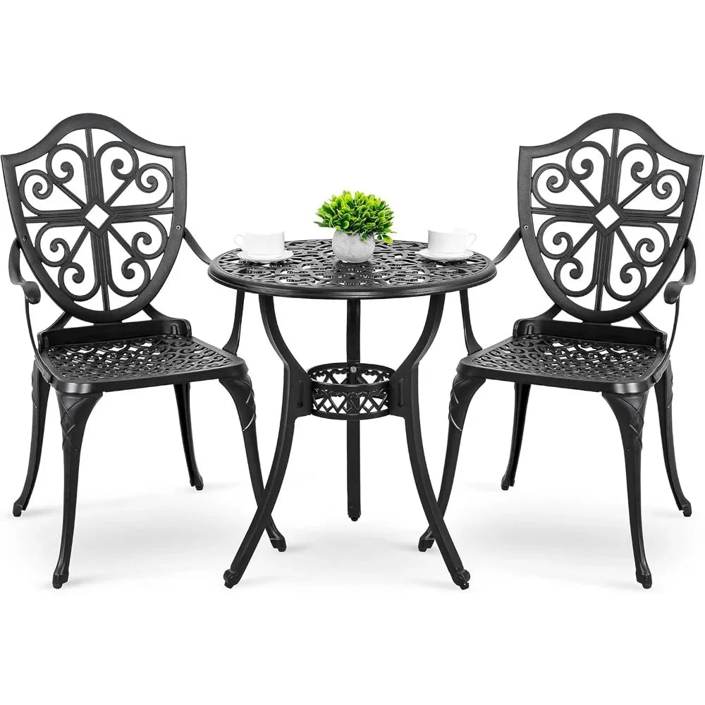 Outdoor Cast Aluminum Bistro Set With Umbrella Hole And Table