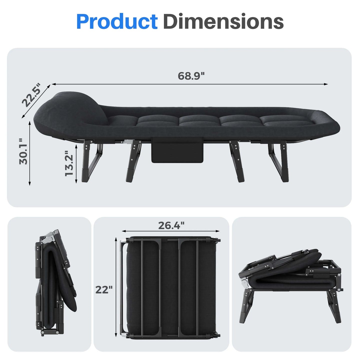 JHK Folding Camping Makeshift Bed with Mattress Lightweight Adjustable Camping Bed Supports 450 lbs Camping Cot with Carry Bag 6 Angle Camping Bed for Camp Outdoor