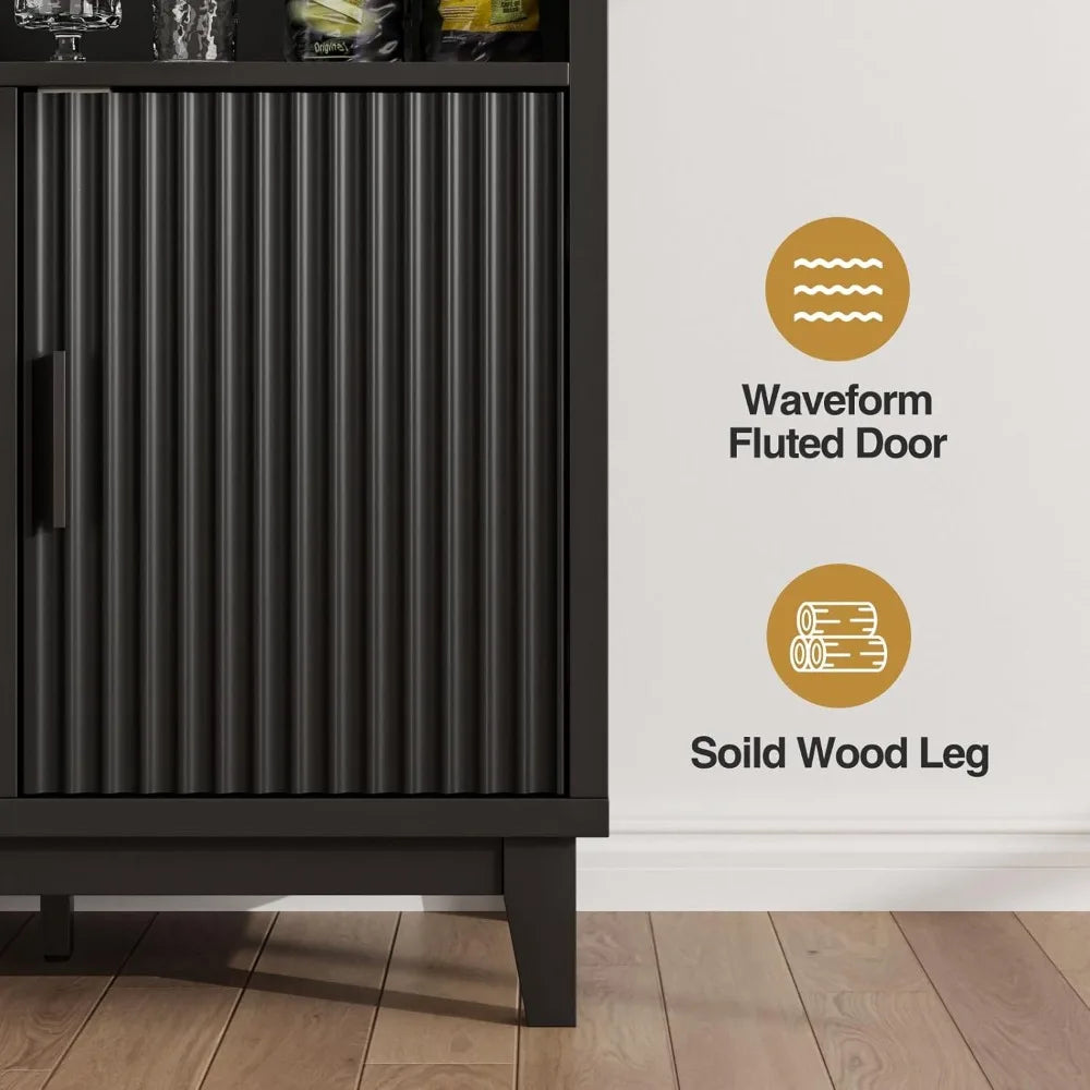 Fluted Modern Buffet Cabinet With Storage Removable Wine Rack